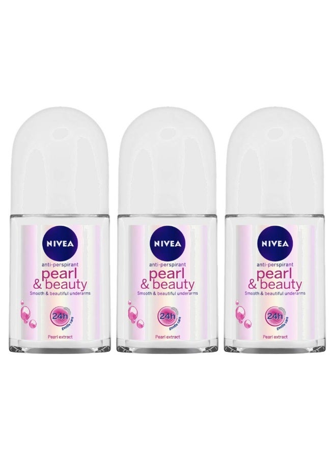 Nivea Pearl and Beauty Roll on, 50ml (Pack of 3, Female) - Image 1